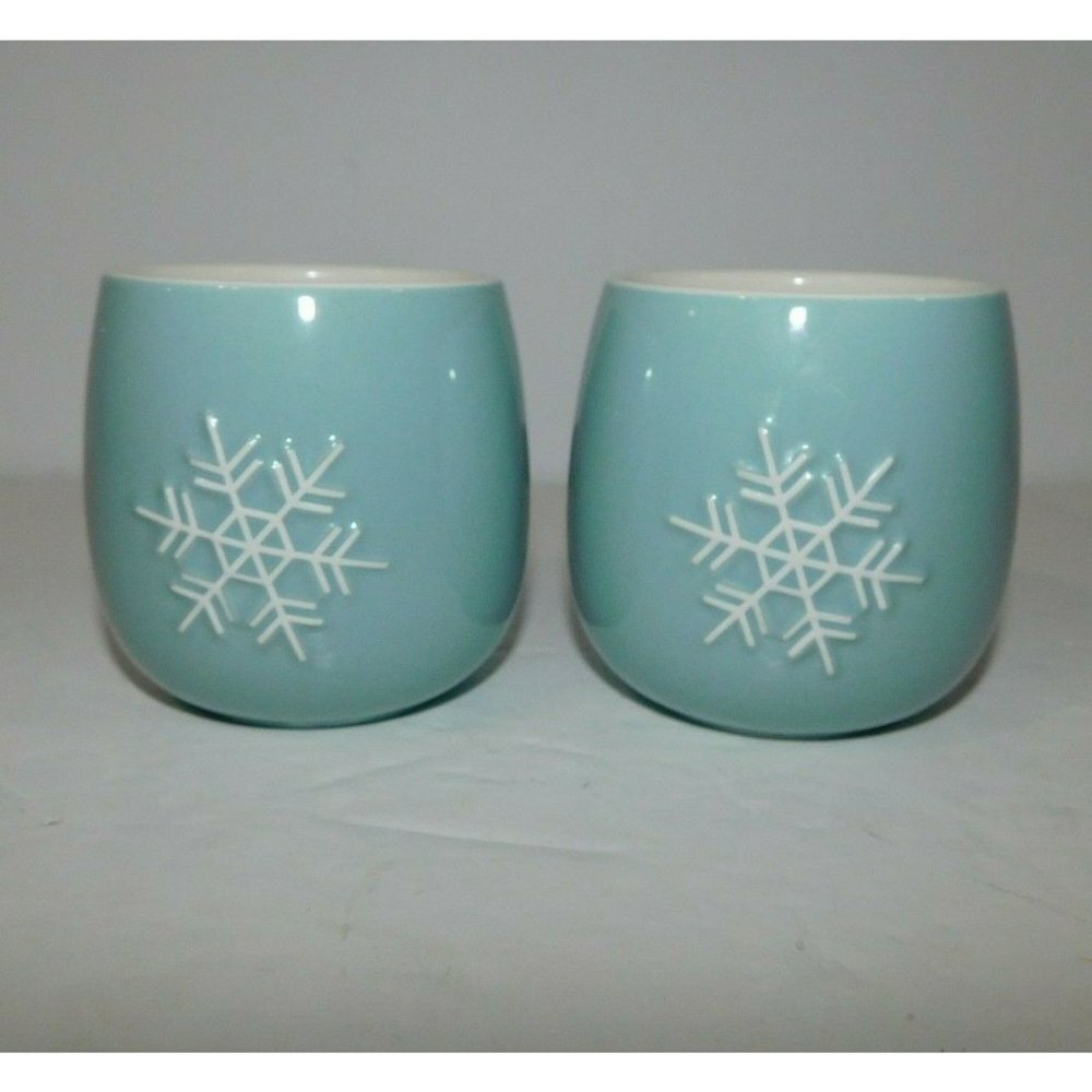 2 Tea Forte Snowflake Design AMIE CERAMIC TEACUPS Blue & White 6 oz UNUSED